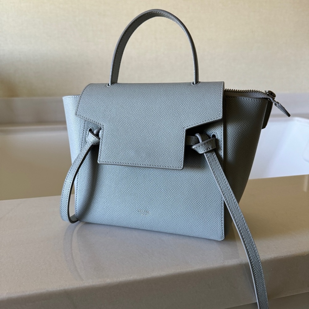 CELINE Leather Belt Bag Nano Handbag blue fog